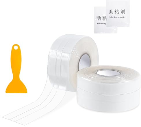 2 Rouleaux Joint Salle de Bain, Ruban Etanchéité Auto-Adhésif, Joint Silicone Transparent Anti Moisissure, Bande d'étanchéité pour Cuisine, Bain, Wc, (3,2 M par rouleau)