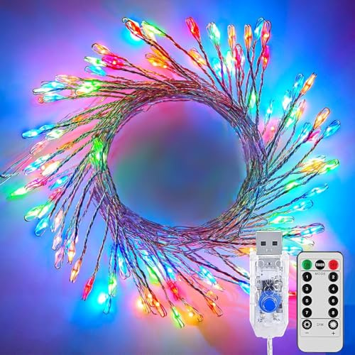 cuzile Luces de hadas de fuegos artificiales USB, 6 m, 200 LED, con mando a distancia y temporizador, luces impermeables para corona interior, manualidades, fiestas, bodas, decoración navideña