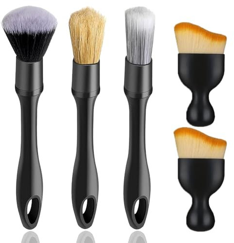 5PCS Car Detailing Brushes Set,Used to Clean The Interior or Exterior of The Car, Emblem,Wheels, Leather Upholstery Seat,Engine Bay,Air Vents,Car Duster Cleaning Kits,Auto Car Detailing Brush