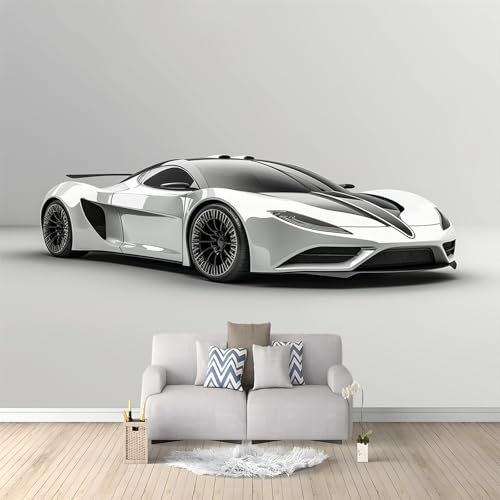 Generico Fotomurale 3D Carta Da Parati Auto Sportiva Grigia 200x140 cm Carta Da Parati Camera Letto Moderna Fotomurali Murales Poster Gigante Moda Decorazione Da Muro