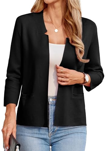 GRACE KARIN Blazer Donna Cardigan Elegante da Lavoro Aperto Davanti con Tasche Autunno Inverno Cardigan Tops S Nero -1