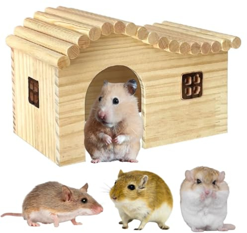 Copfeu Hamster Wood Hideout Hut with Window Small Animal Wooden House for Rat Sugar Glider Gerbil Hamster (Medium)