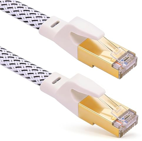 ULTRICS Cat 8 - Cable Ethernet (20 m, 40 Gbps 2000 MHz, cable de red RJ45, Cat8, nailon trenzado plano, cable LAN, superfluo, cables Ethernet para router, switch, módem, Laptop, PS5/PS4, TV, Xbox