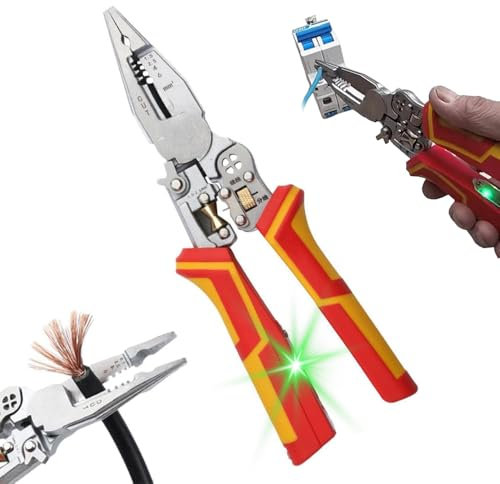 Pelacables Multifuncional 9 en 1 Con Probador de Voltaje,Pelacables Con Función de Medición de Electricidad,Alicates Pelacables Multifuncional,Para Cortar y Tirar de Alambres,Pelar,Enrollar,Dividir