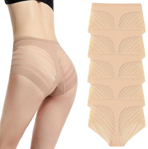 PNZLZIA Floralshe Calzones, Braguitas Moldeadoras de Cintura Alta sin Costuras con Control de Abdomen y realce de glúteos, Tanga de Encaje de Rayas Invisibles