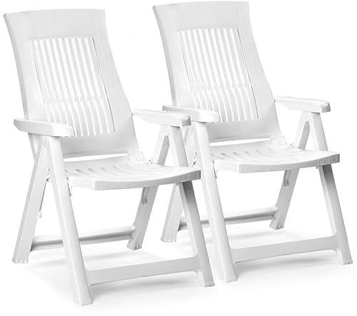 URBNLIVING Folding Garden Lounger Chair, 5-Position Reclining Outdoor Chair, Weather-Resistant, Foldable & Comfortable Seating for Garden, Patio, Camping & Dining - Set of 2