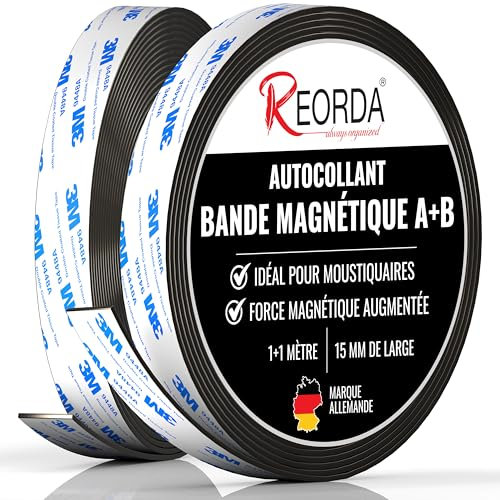 Reorda® Bande Magnétique pour Moustiquaires A+B | Bande Magnétique DIY pour Une Attraction Mutuelle Optimale