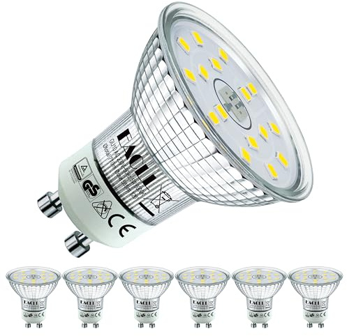 EACLL GU10 LED Light Bulb Cool White 6000K, 5W Halogen Equivalent 75W, Pack of 6. 585 Lumens AC 230V LED Flicker-Free, 120° Beam Angle, Non Dimmable Reflector Lamp