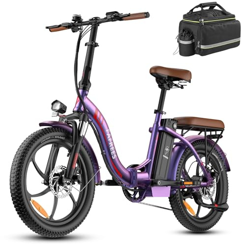 Fafrees Bici Elettrica Pieghevole 36V/20Ah Batteria Rimovibile Bicicletta Elettrica, 20×3.0 Fat Tire, 7 Velocità, Autonomia di 70-150km Fat Bike Ebike per Adulti, con Schermo LCD, Borsetta, Viola
