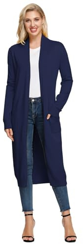 GRACE KARIN Cardigan aperto da donna, a maniche lunghe, al ginocchio, casual, Maxi lungo, CLE02380, Blu mare, XL