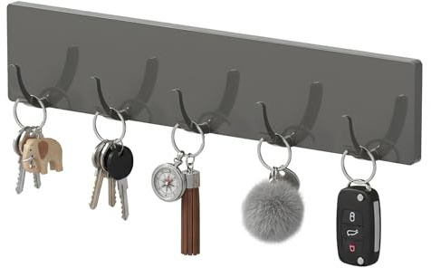 Toski Key Holder for Wall, Key Rack No Drilling with 5 Hooks, Keys Hooks | Keys Hanger Self Adhesive,Suitable for Living Room, House Door, Grey