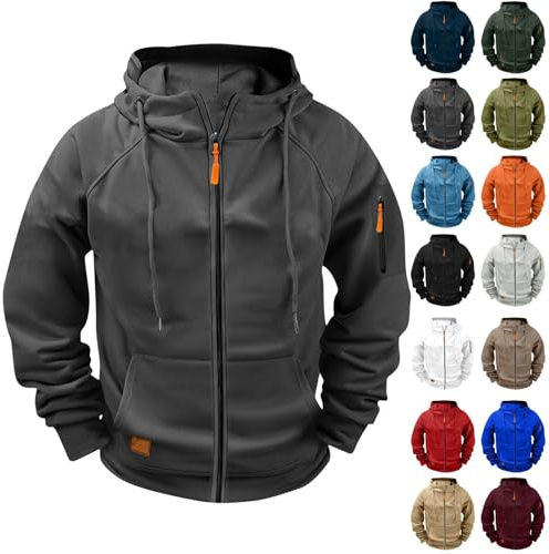 Generico Felpa Uomo con Zip, Felpa Uomo con Cappuccio Autunno e Inverno Tinta Unita Leggera e Funzionale Maglia Semplice Elegante Classici Casual Pullover Sportiva Hoodie