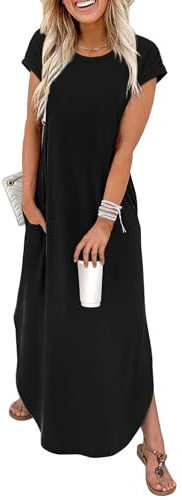 WIHOLL Maxi Dresses for Women Maternity Comfy Long Summer Black Sundresses 2026 Cap Sleeve Tshirts Vacation Outfits for Curvy Women Loose Fit Fashion Clothing XL