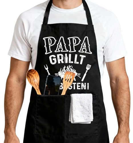 Grillschürze für Männer, Lustig und Verstellbar, Wasserdicht mit Fronttaschen, BBQ Geschenk für Vatertag, Persönlich Grillen Geschenk, Männer Geschenkideen Grillschürze, Weihnachten oder Geburtstag