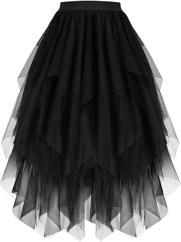 WERFORU Jupe en Tulle pour Femmes, Jupe Tutu Plissée Irrégulière à Volants en Tulle pour Le Carnaval et Les Fêtes, Style A-Ligne Midi