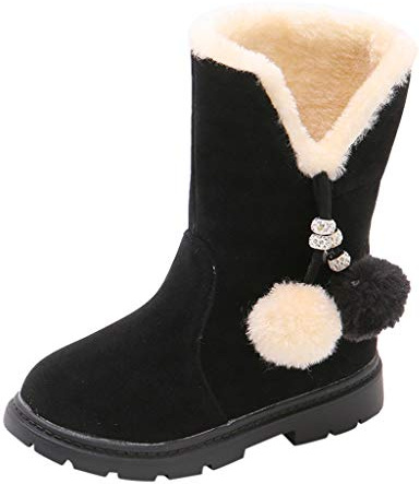 Generisch Stivali termici invernali da ragazza, con peli, graziosi stivali invernali imbottiti, alla moda, eleganti stivali invernali, suola profilata, antiscivolo, Nero , 36 EU