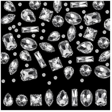HMCEY 240 Pezzi Strass da Cucire Su Tessuti Bianco,Pietre per Vestiti da Cucire,Cristalli di Vetro Strass per Abbigliamento per Decorazioni,Pietre Passamaneria,Rillantini per Tessuti,Fondo Piatto