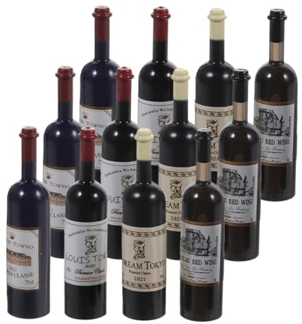Abaodam 12 Botellas de Vino Miniatura para Casa de Muñecas, Botellas de Plástico Decorativas en 4 Colores (Rojo, Beige, Azul y Negro), Accesorio para Decoración de Comedor, Set de 12
