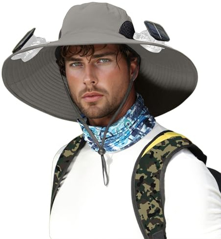 Sombrero de Verano para Hombre con Ventilador Solar Desmontable y Carga USB, de ala Ancha, Ideal para Escalada y Pesca (Dos Estilos)