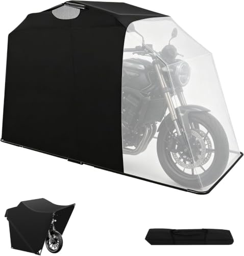 Begoniape motorcykel tältgarage, motorcykelgarage 270 x 105 x 155 cm, motorcykel tält motorcykel skydd med oxford-fälltält och bärväska, allväders-motorcykelskydd svart