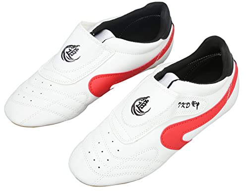 Generic Zapatos de Taekwondo Unisex para Adultos, Suela Oxford de Cuero PU, Zapatos de Artes Marciales Antideslizantes y Transpirables con Adornos Rojos, para Boxeo Kung Fu Tai Chi