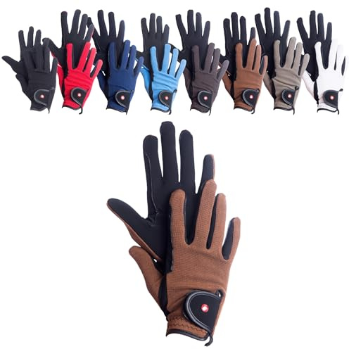 RL24 - Reithandschuhe Damen & Herren Professional Nubuk | Handschuhe zum Reiten | Reiterhandschuhe mit Magic-Lederimitat | robust, rutschfest & atmungsaktiv | Reitzubehör in Schwarz/Braun | S