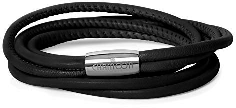 CHAMOON® Lederarmband Damen Schwarz - Armband Damen Leder Schwarz, Wickelarmband Damen Personalisiertes Armband Leder Damen, Charm Armband S 35,50 cm