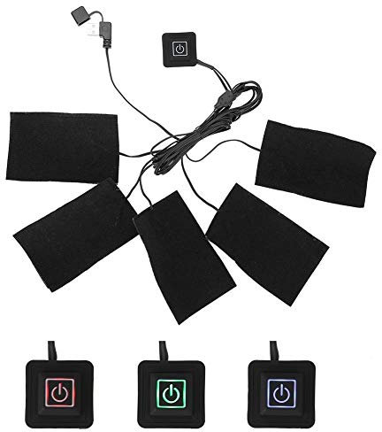 FILFEEL Tappetino Riscaldante per Abbigliamento Riscaldatore Pad USB Elettrico 5Pcs Riscaldatori Elemento, 3 Gear Regolabile Controllo della Temperatura più Caldo per Freddo Invernale All'aperto
