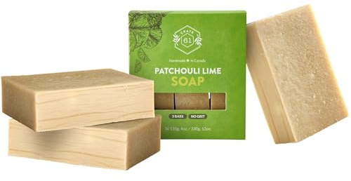 Crate 61, Handmade in Canada, Plant Based Cold Process Natural Bar Soap For Face And Body, With Premium Essential Oils, For Men And Women 3 Pack (Patchouli Lime)