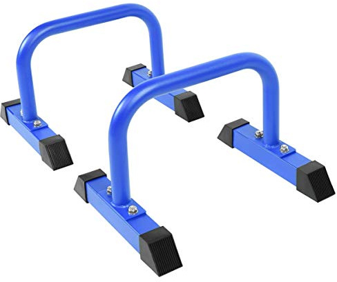 Gorilla Sports® Barres de Pompes - Paire, Charge Max 200kg, Antidérapante, Acier, Noir/Bleu/Rouge - Poignées de Pompe, Fitness Parallettes, Barres Parallèles, Calisthenics, Push Up Bars, Musculation