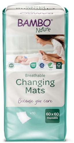 Bambo Nature Disposable Changing Mats, Size 60x60 cm, Pack of 10, Absorbency of 1000 ml, Disposable Changing Mat