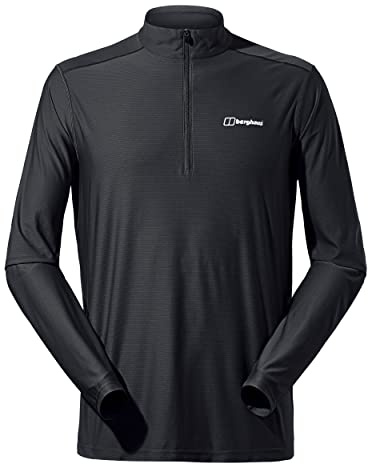 Berghaus Men's 24/7 Half Zip Long Sleeve Tech Baselayer T-Shirt | Moisture Wicking | Breathable Technical T-Shirt, Black/Black, 3XL