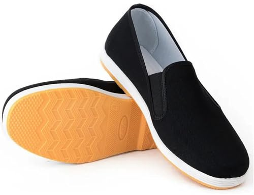MAR | Chinese Traditional Kung Fu Shoes, Rubber Sole Slip On Martial Arts Tai Chi Shoes — Wushu Shaolin Qi Gong Beijing Trainer Wing Chun Slipper — Canvas Shoes Unisex Black (EU 39 / UK 6)