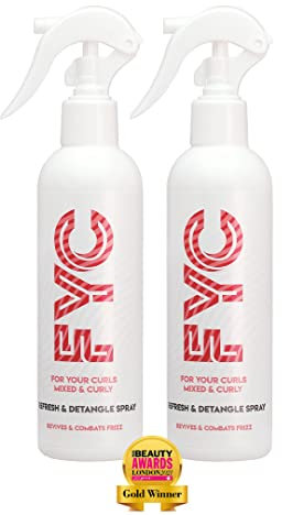 FYC For Your Curls Refresh & Detangle Spray for Curly Hair, Helps Control Frizz, Adds Moisture and Shine, Defines Curls with Shea Butter, Aloe Vera and Argan Oil, No Sulphates or Parabens - 2x 250ml