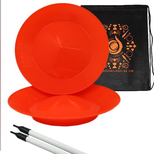 Cascade Juggling Juego de 2 platos giratorios y palos, juego de platos para niños Flexi – Incluye bolsa de transporte en cascada (naranja)