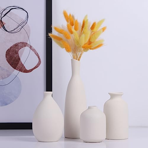 Set di 4 Vasi in Ceramica Bianca, Country per la Casa, Decorazioni per Soggiorno, Tavola, Camino e Centrotavola per l'Ingresso