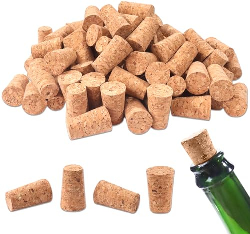 GUANENA 100 Pack Natural Wood Corks, Wooden Tapered Cork Plugs Stopper Bulk, Wine Bottles Corks for Crafts, Replacement Cork Stoppers for Wine, Beer, Liquor Bottles