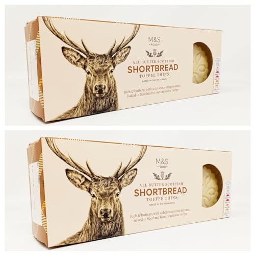 M&S Shortbread Toffee Thins, Scottish All Butter Shortbread 180g, Baked in the Highlands, 2 Pack in a Premier Life Store Box