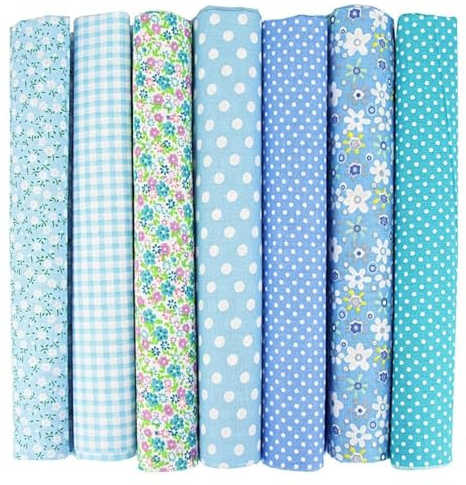 Bomullstyg tygpaket, 7 stycken 50 x 50 cm tyger för sömnad, lapptäcke, gör-det-själv tygpaket, metervara, tyger för kläder, sängkläder, gardiner, dukar – blå