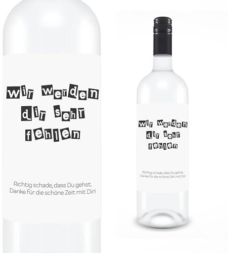 KAMEWI® Etikett WIR WERDEN DIR FEHLEN | Aufkleber für Weinflaschen | Geschenk Herzensmensch Jobwechsel Ruhestand Wein Präsent Arbeitskollegen