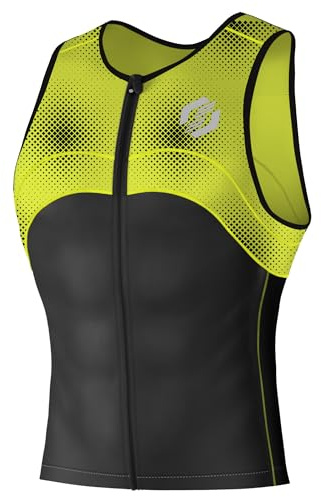 SLS3 Tri Top Men - Sleeveless Mens Triathlon Top - Mens Triathlon Shirt - Triathlon Men Singlet - Premium FX Triathlon Shirts Men, 3 Pockets (Lime & Black Flash, Small)