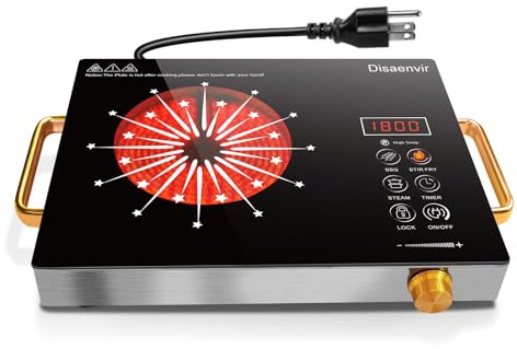 Disaenvir Single Burner Electric Cooktop - Countertop 1800W One Burner Electric Hot Plate, 110V Plug in Portable Stove with Timer, Safety Lock, Small Ceramic Stove for RVs, Apartment, Dorms, Camping