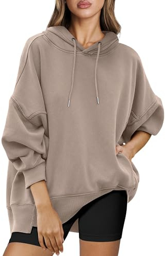 Timuspo Felpa con cappuccio da donna oversize basic felpa con cappuccio tinta unita oversize a maniche lunghe sweatshirt casual moderna pullover maglie autunno felpa con cappuccio, marrone, S