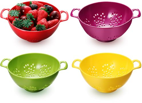 Baderke 4 Pack Mini Colander Plastic Berry Strainer, Multicolor 1