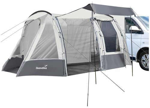 Skandika Busvorzelt Aarhus Travel 2 | Freistehend, Schlafkabine für 2 Personen, 10 m² Wohnbereich, Stehhöhe 205 cm, Moskitonetz, Sonnendach, 2 Eingänge, 3000 mm Wassersäule | Zelt für Bus, Auto, Van