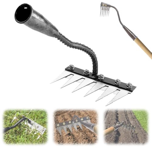 Rateau de Désherbage 5/6/7/8 Dents Desherbeur Manuel, Outillage de Jardin Amovible Râteau de Désherbage Griffe Râteau de Déchaumage pour Désherbage, Ameublissement du Sol, Semis (6 dent)