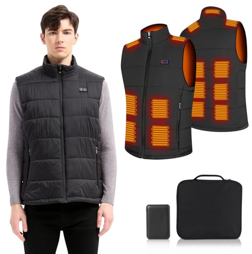 Amiable Gilet Riscaldato Uomo, Giubbotto Riscaldato,15 Zone, Gilet Riscaldato con 10000mAH Batteria Recargable, Giacca Riscaldata per All'Aperto Lavoro, Pesca, Ciclismo(M)