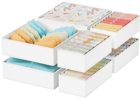 8 Pack Drawer Organiser Clothes - Baby Drawer Dividers with Zipper White | 3 Size Foldable Box For Underwear, Towels, Sleepsuit, Socks, Muslin Cloth, Wipes, Nappies, Bibs in Bedroom, Wardrobe, Nursery
