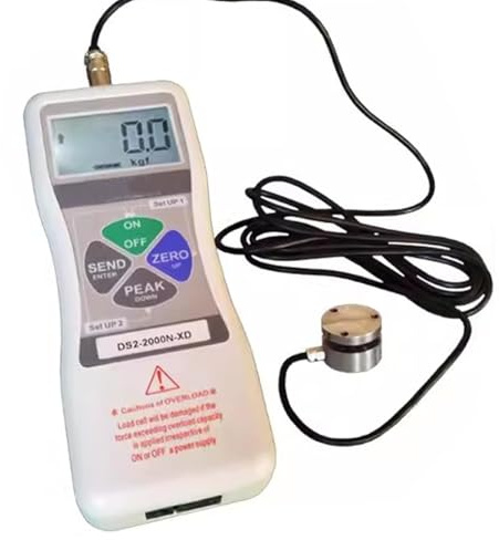 OSPSHPG Digital Force Gauge, Push-Pull Dynamometer Tension Meter with External Sensor, Real-time/Peak 2 Modes, Data Output, 4-Digit LCD Backlight Display, for Lab Tension and Load Tests