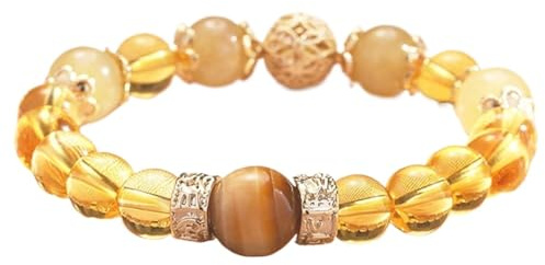 Feng Shui armband, Naturlig Citrin Gul Kristall Kraftfull Kung Herre Rikedom Armband Tigeröga Onda Öga